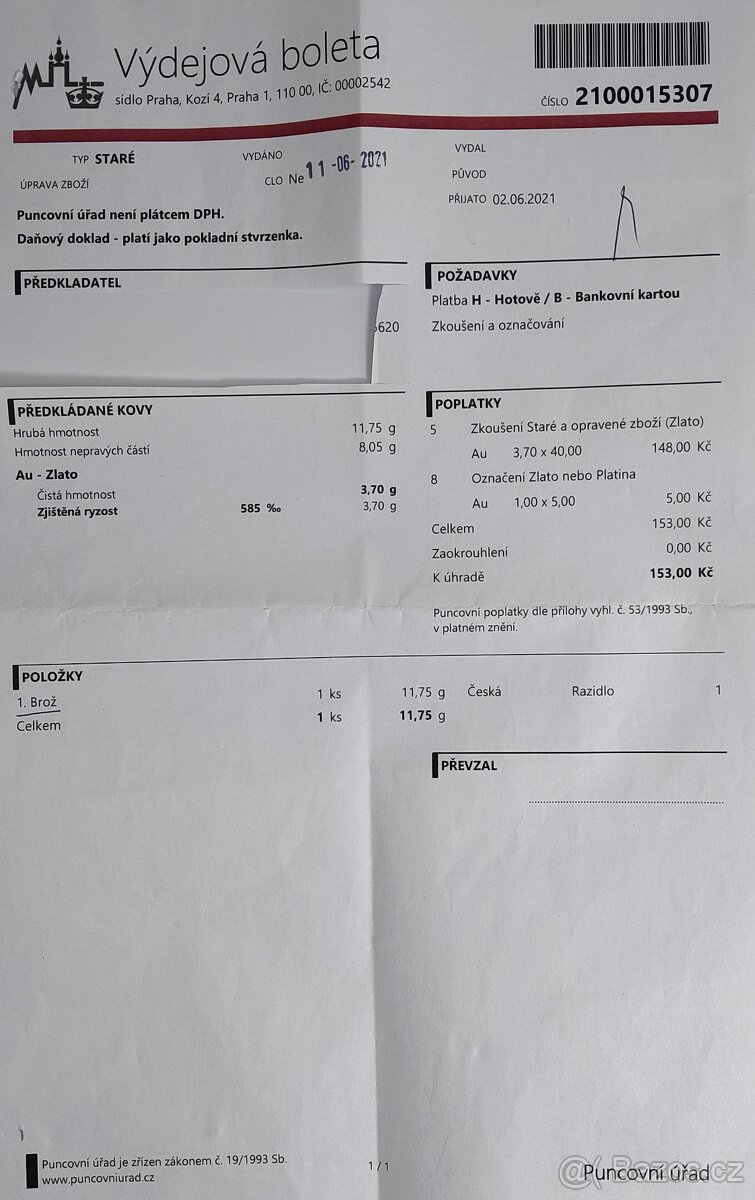 Zlatá Starožitná Brož 14K ( 585 ) cca 12g. Kamej - 2