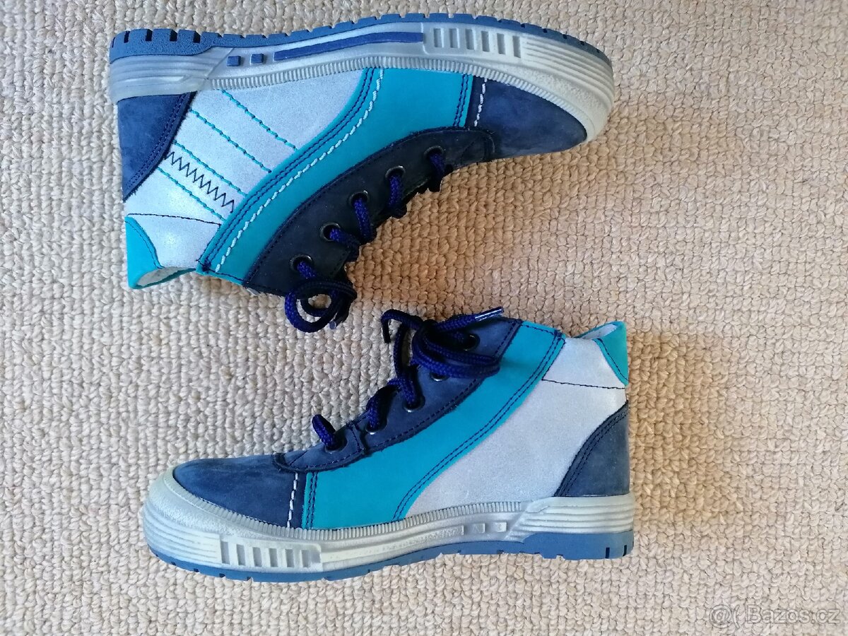 Nové modrošedé kožené kotníkové celoroční boty Essi, v. 29 - 2