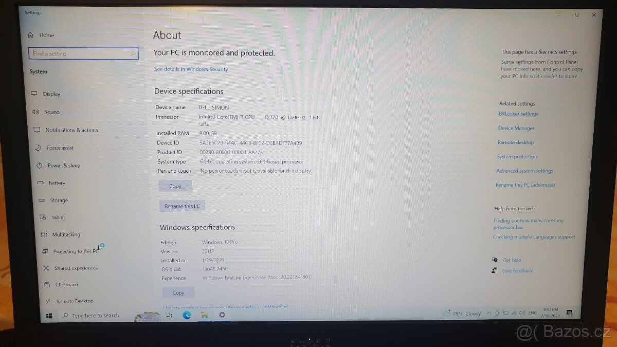15" notebook Dell Precision M4500 Intel i7-Q720 8GB 240GB - 2