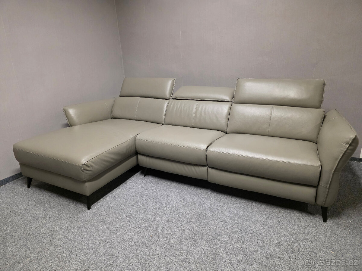 Nová rohová kožená relax sedačka HEDY šedohnědá - 2