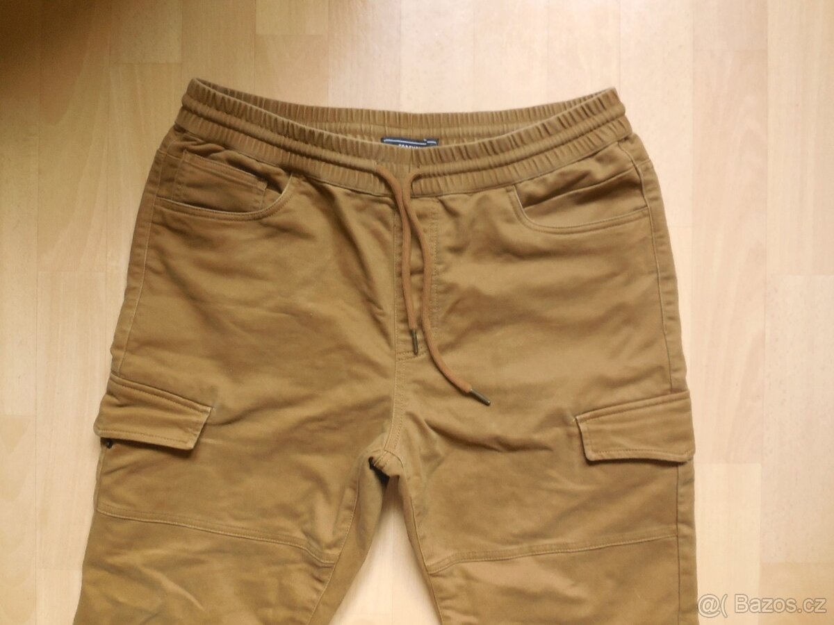pánské Forever 21 hnědé kalhoty kapsáče joggers elast.34/29 - 2