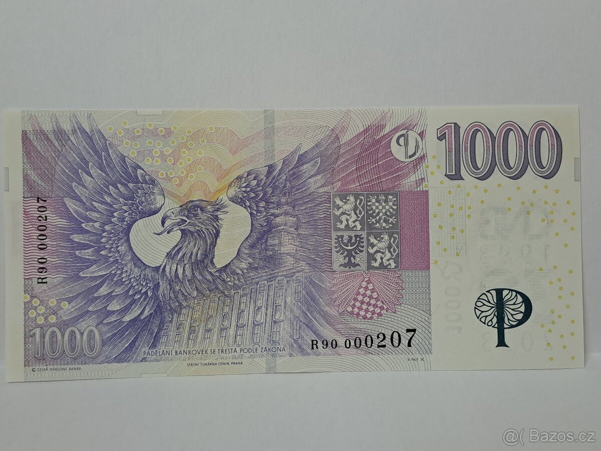 1000 Kč vzor 2008 s přítiskem 30. výročí ČNB a české měny - 2