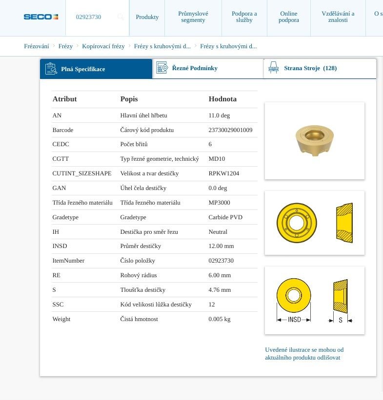 Destičky břitové SECO - RPKW1204M0T-6-MD10 MP3000 - 2
