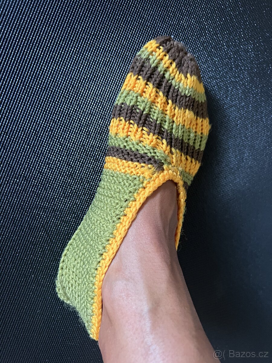 retro rucne pletene bačkory, papuče - 2