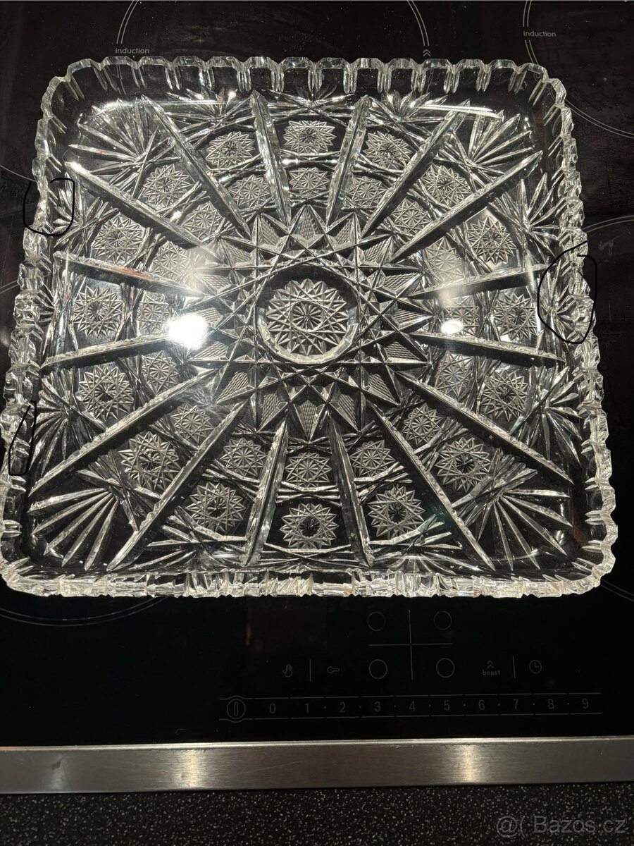 Broušené sklo-misa a tac - 2
