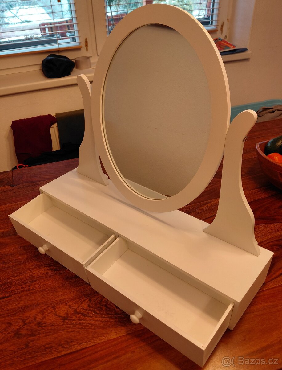 Zrcadlo v bílém dřevě se dvěma šuplíky - 2