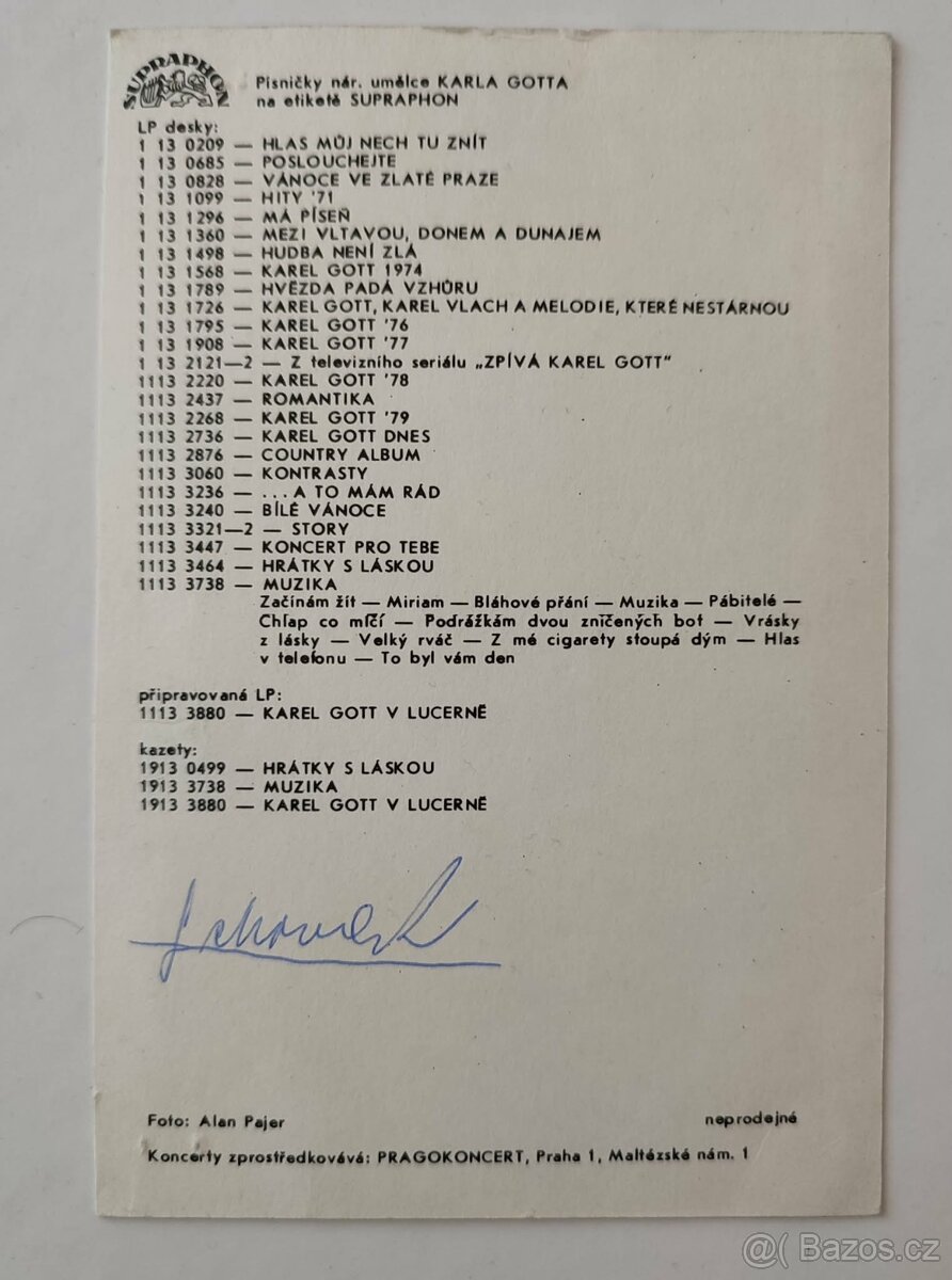 ORIGINÁL AUTOGRAM KAREL GOTT - 2