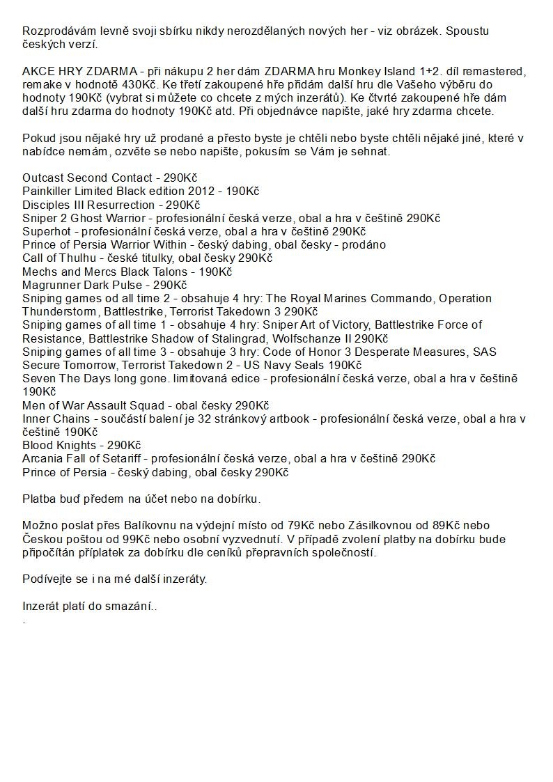 nové, nerozdělané PC hry ve folii, levně + HRY ZDARMA - 2