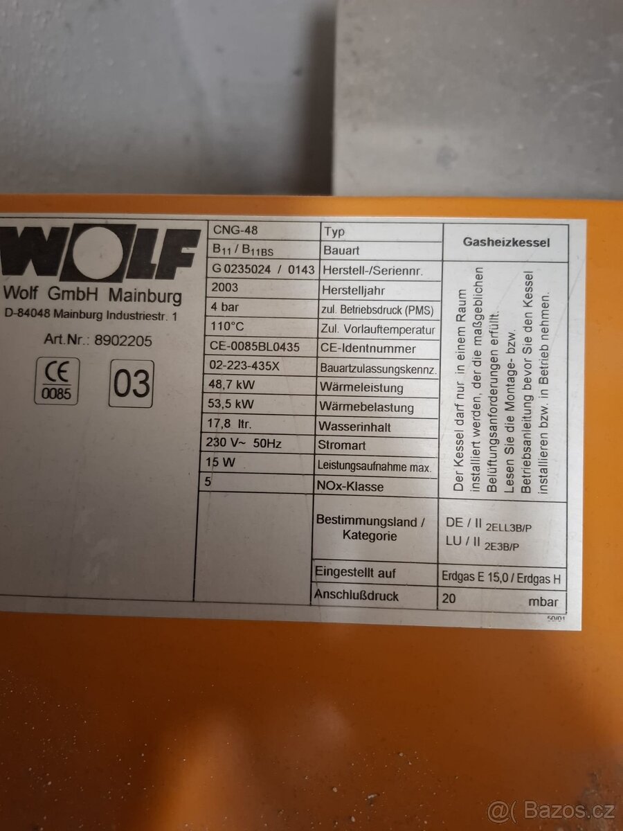 Plynový kotel Volf 53,5kw - 2