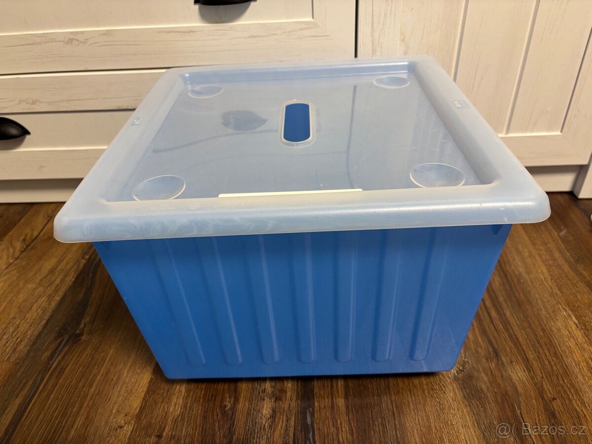 IKEA VESSLA krabice s kolečky a víkem, modrá - 2