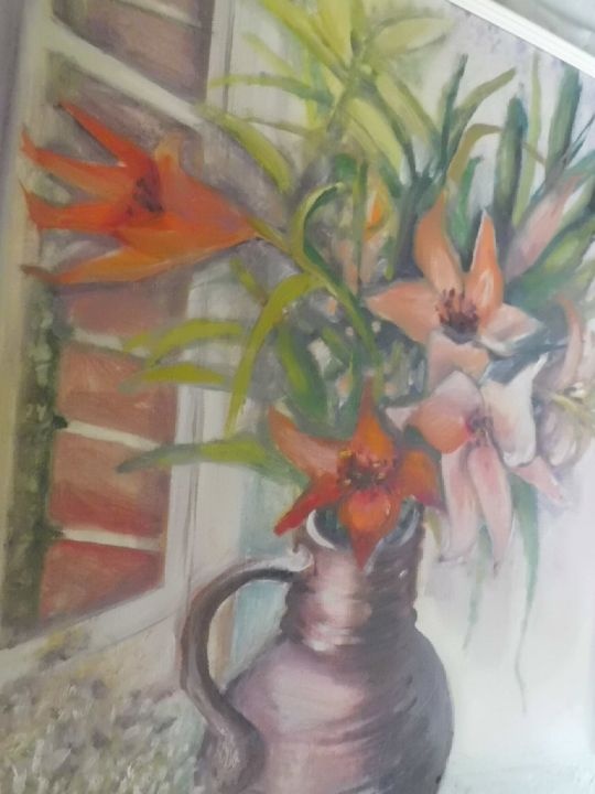 Velký Krásný Signovaný Obraz Květiny ve Džbánu Olej Plátno - 2