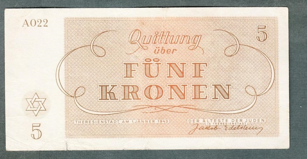 Staré bankovky 5 korun židovského ghetta TEREZÍN - 2