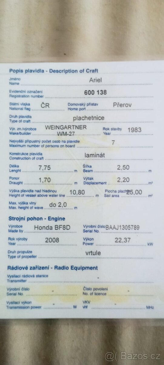 🛥️ Plachetnice Ariel – stabilní německá klasika s přívěsem - 2