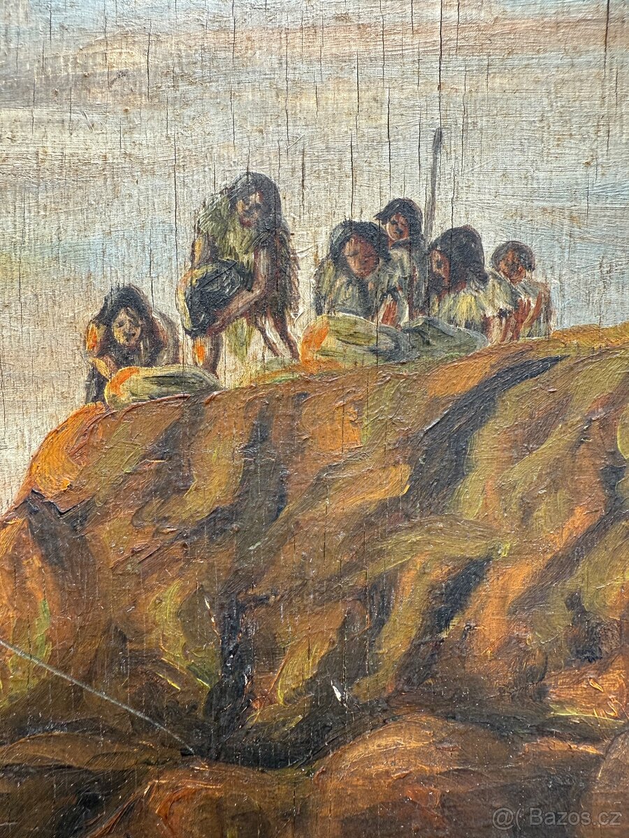 Obraz H. Berbalk 1939, pravěký lovecký výjev - 2