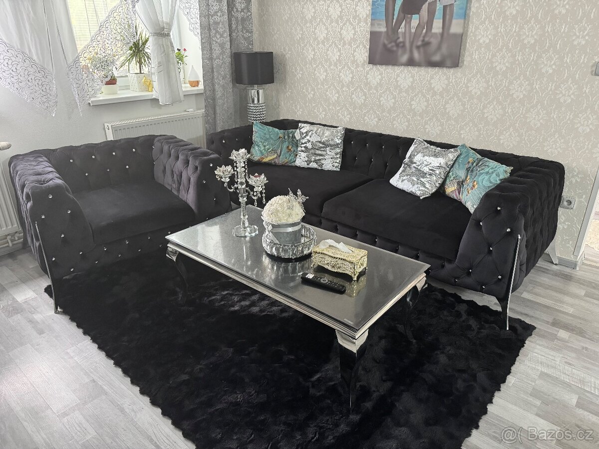 Prodám luxusní sedaci soupravu styl Chesterfield s kameny - 2