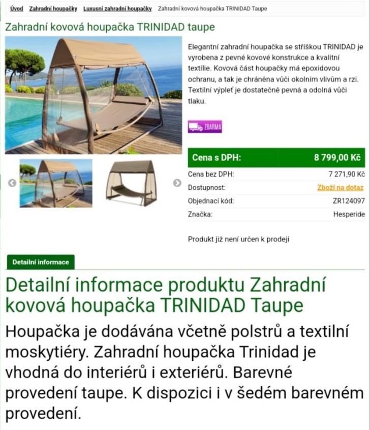 ZAHRADNÍ KOVOVÁ HOUPAČKA TRINIDAD TAUPE - 2