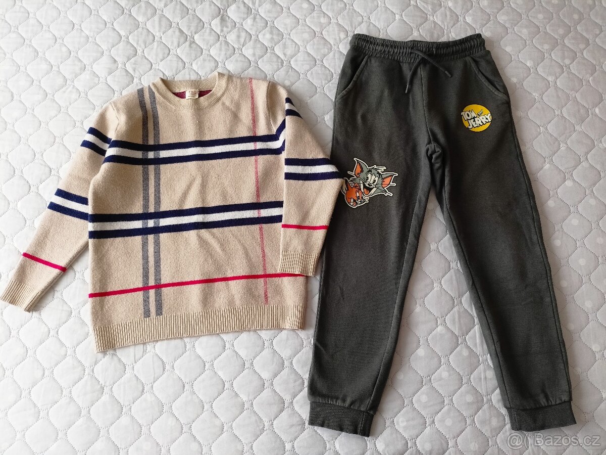 Tepláky + svetřík pro chlapce, vel.122-128 - 2