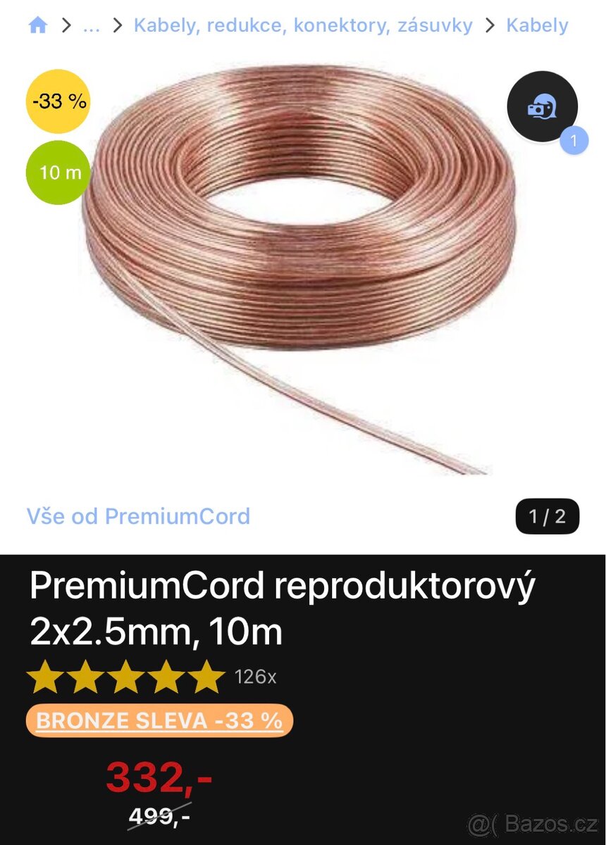 Reproduktorový kabel. PremiumCord - 2