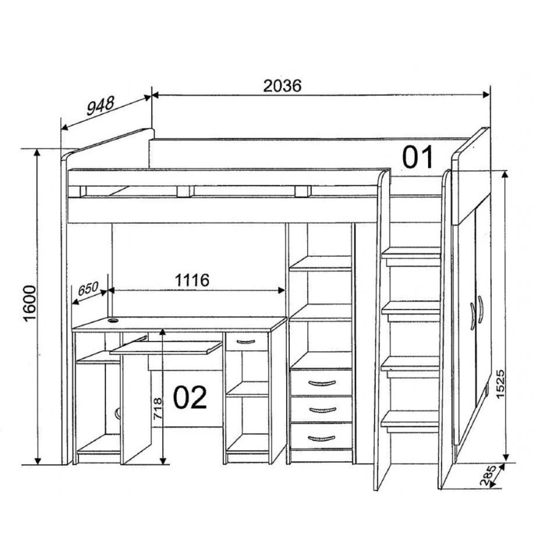 Vyvýšená postel se skrini bez stolku - 2