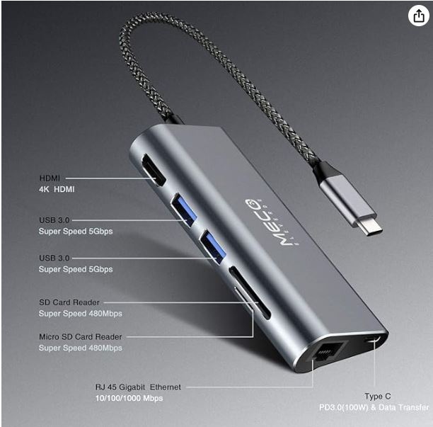 7v1 Hub USB C, HDMI, RJ45 2x USB SD/Micro SD reader - 2