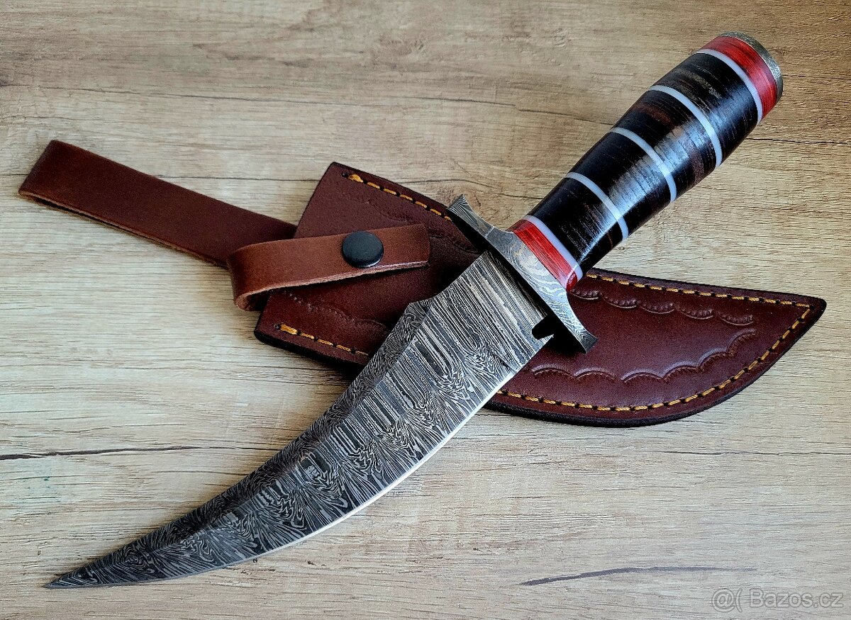 velký lovecký Damaškový nůž CLAW 30,5 cm s koženým pouzdrem - 2