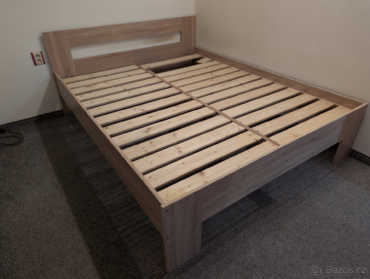 Postel s roštama - 160x200cm, Dub Sonoma - 2