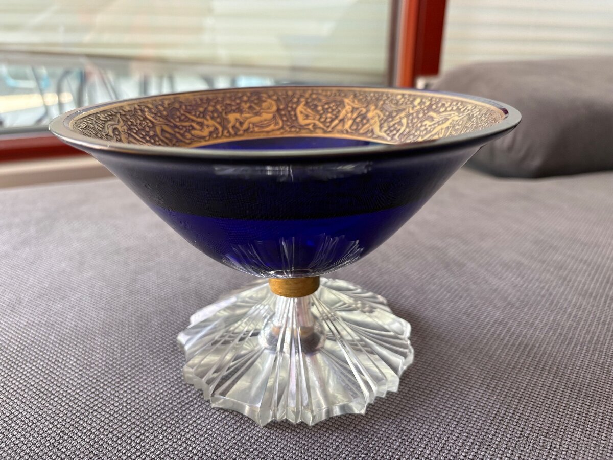 Modrá skleněná miska s obrázky - 2