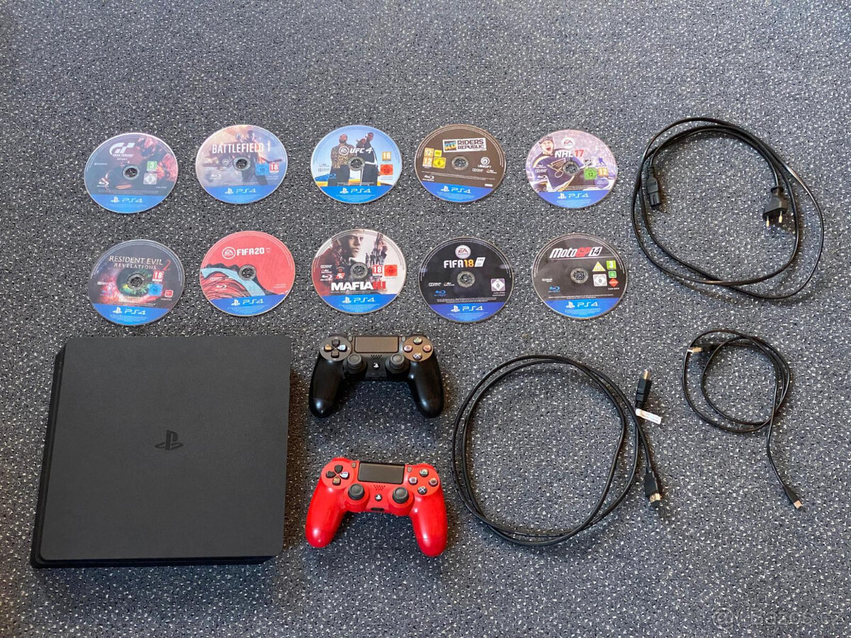 Playstation 4 slim 500GB, 2 ovladače, 10 her - 2