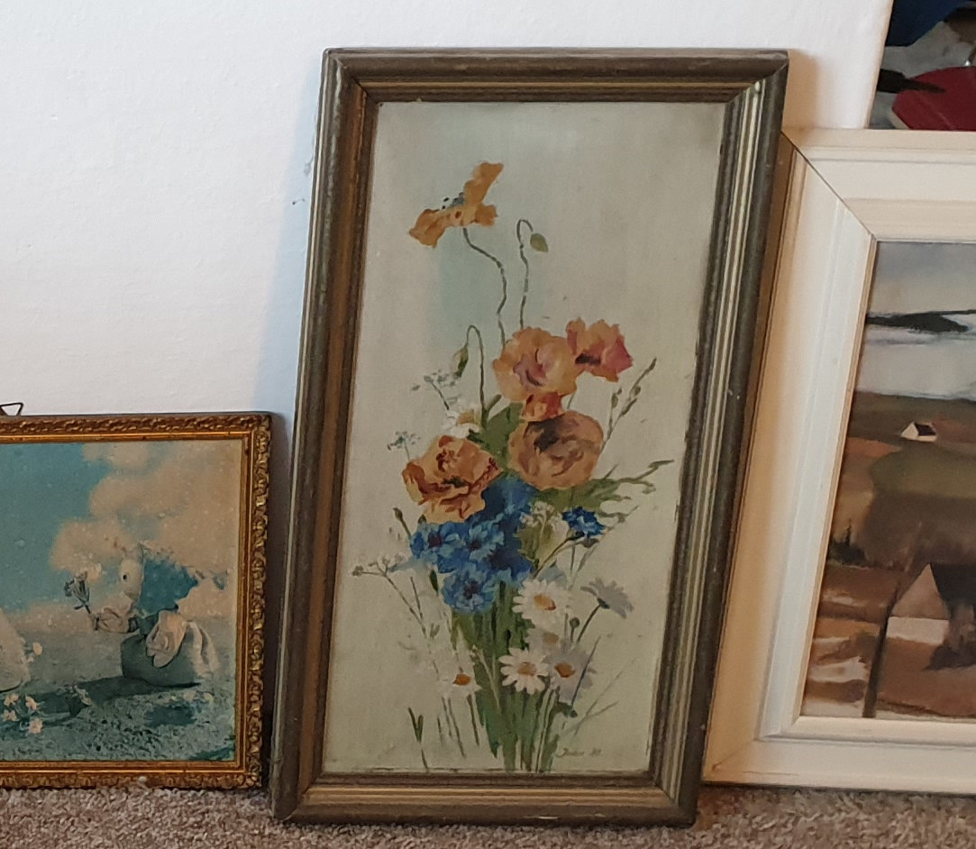 Originální obraz - kytice, podpis Juřic, 1938, 34x63cm - 2