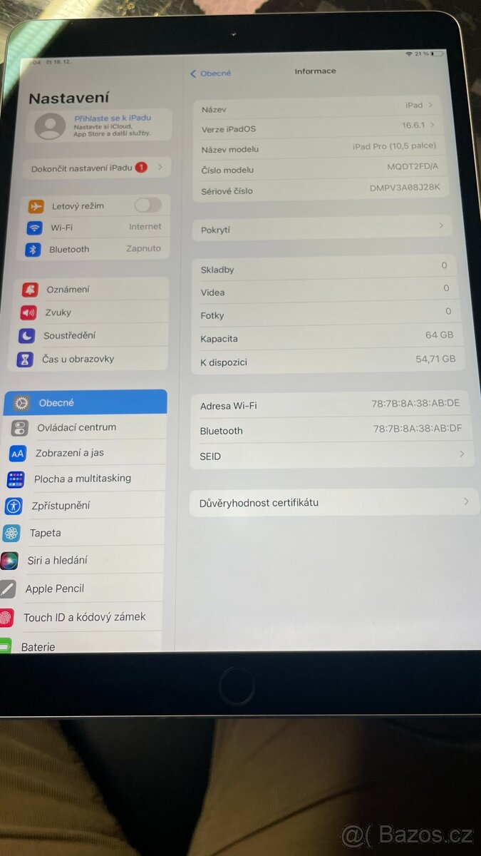 Apple iPad Pro 10.5" Wi-Fi , 64 GB, Space Gray model A1701 - 2