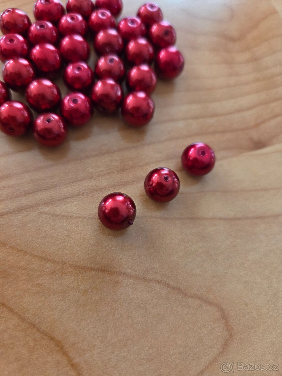 Voskované perličky - červená - 10 mm - 30 ks - 2