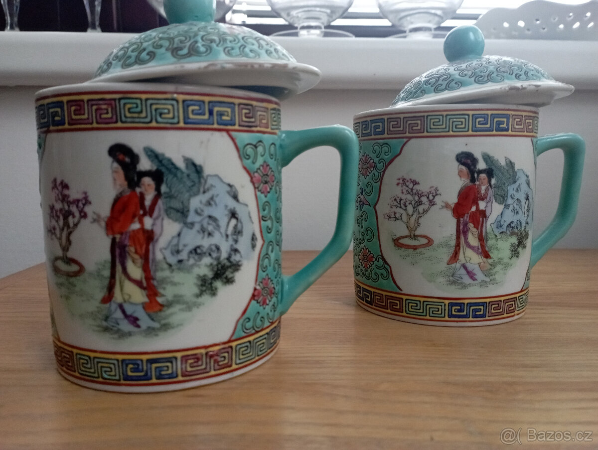 čínský tradiční porcelánový hrnky s víčkem - 2