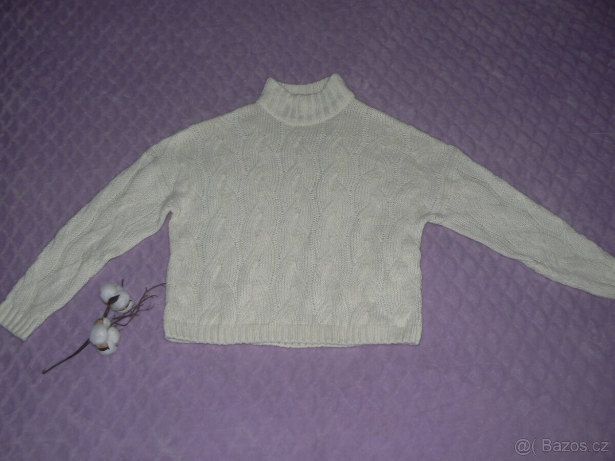 smetanovo bílý teplý svetr - vel. 34 - 38 - 2