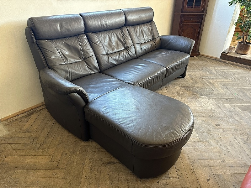 009 Kožená sedací souprava sedačka tm. hnědá - 2