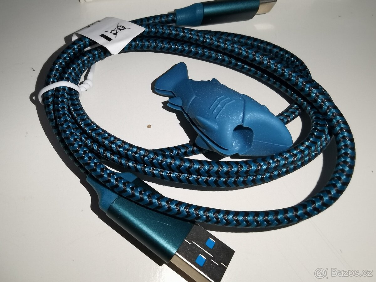 Nabíjecí kabel USB A / USB C modrý - držák žralok - 2