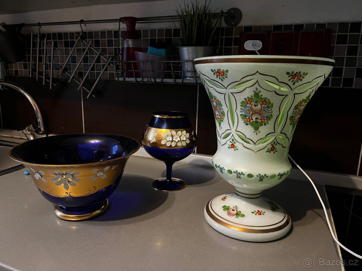 Mísa a pohár modré sklo - 2