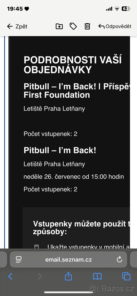 2× vstupenka Pitbull – Tribuna E, místa vedle sebe - 2