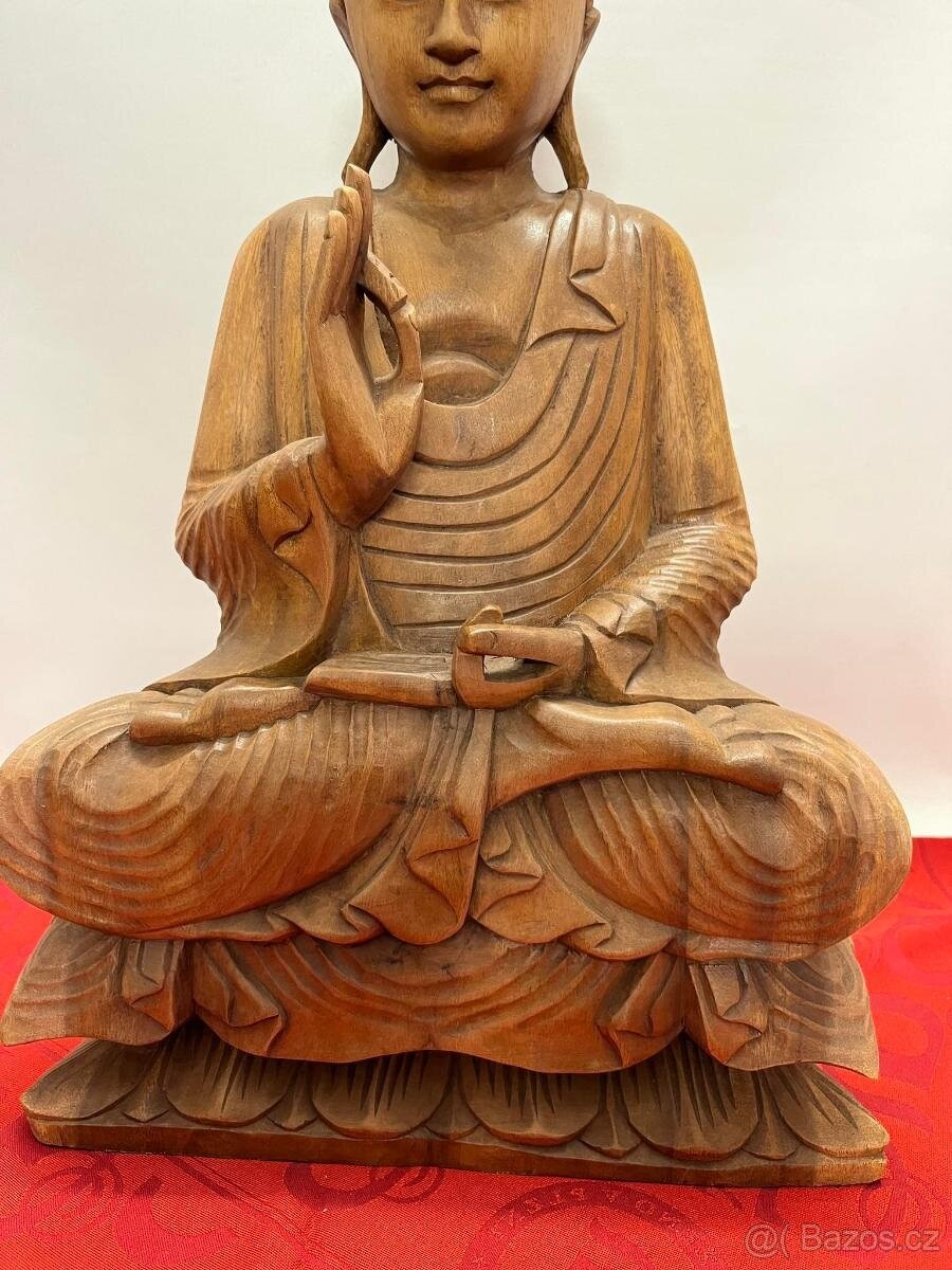 Starší vyřezávaná dřevěná socha Budha Belgie - 2