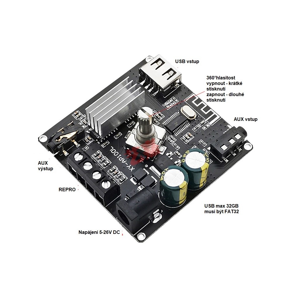 HIFI zesilovač XINYI 2.0 2x100W BT USB audio - 2