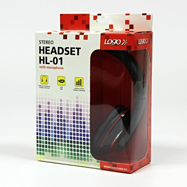 Logo HL-01, sluchátka s mikrofonem, drátová, černá, USB - 2