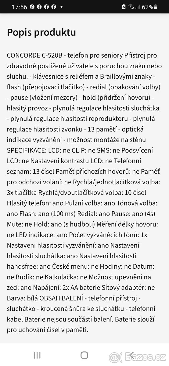 Concorde c 520 - telefon pro postižené - 2