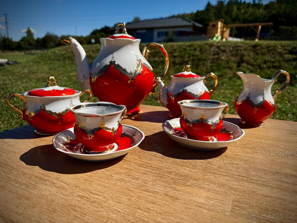 Vintage čajová souprava – Baranivka (SSSR), červeno-bílá se - 2