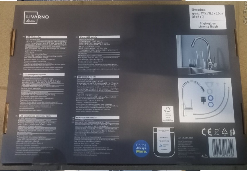 LIVARNO home Kuchyňská páková LED baterie - nová - 2