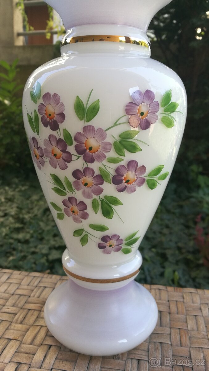 VÁZA skleněná - ručně malovaný dekor květin - 2