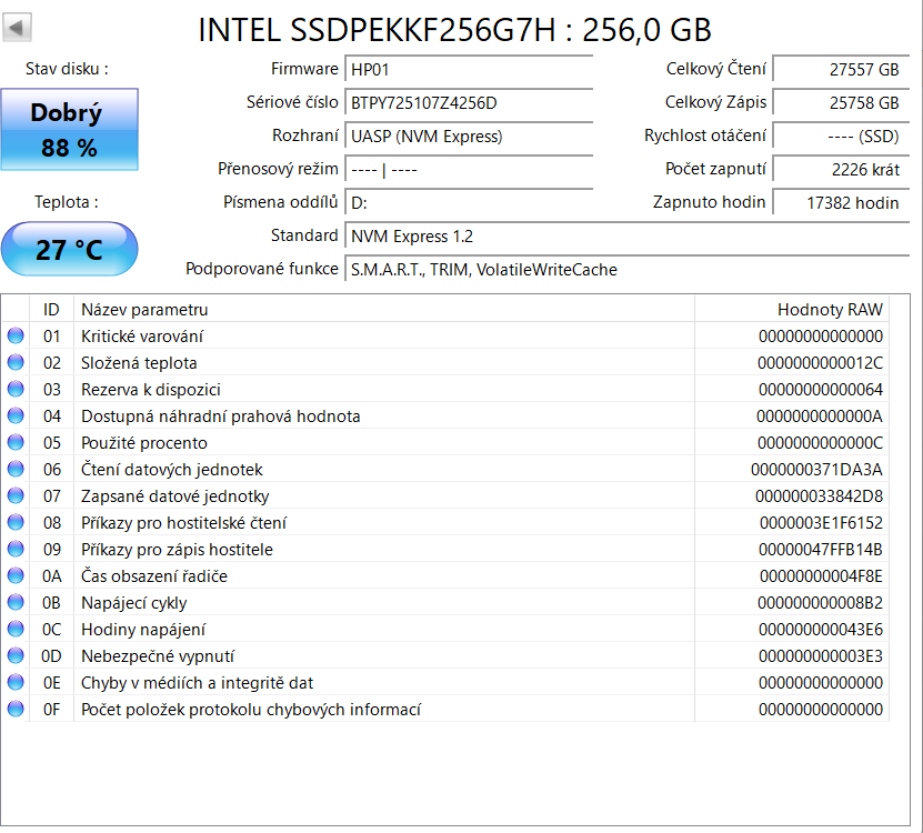SSD Intel 256GB NVMe M.2 2280 - 2