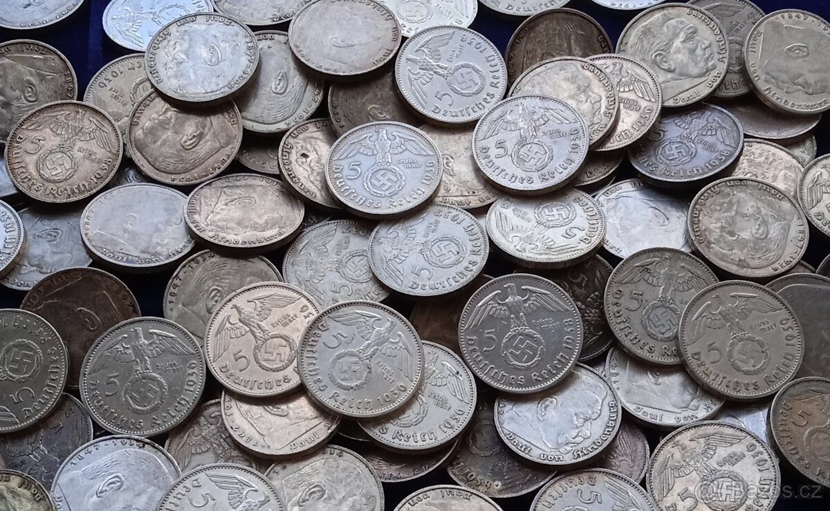 Německé stříbrné 5 Reichsmark Třetí Říše Velká Svastika - 2