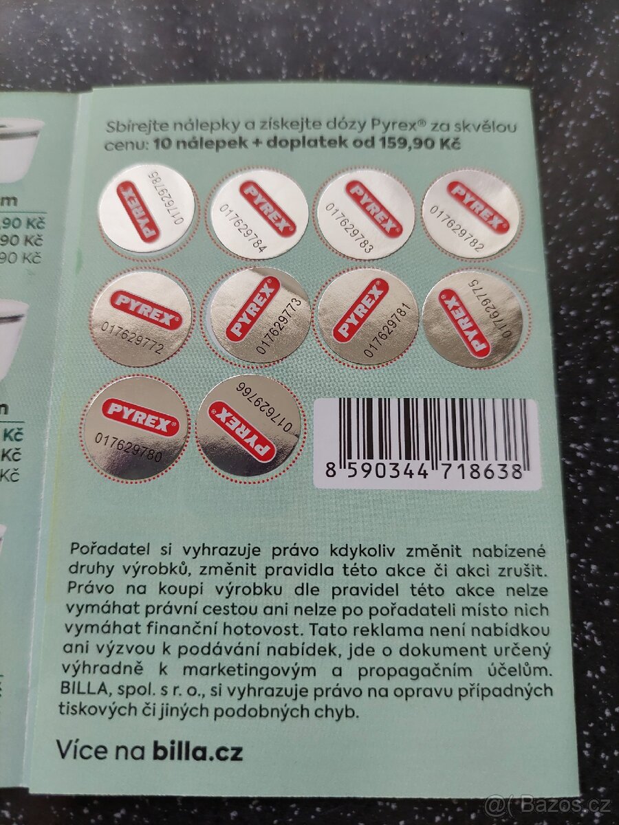 Nalepky,znamky,body Billa dozy Pyrex - 2