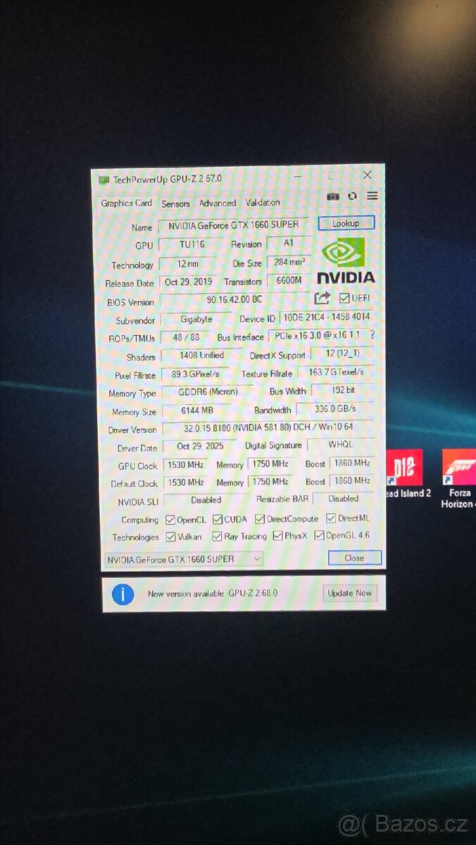 Gigabite GeForce® GTX 1660 Supertm
Gaming OC 6G - 2