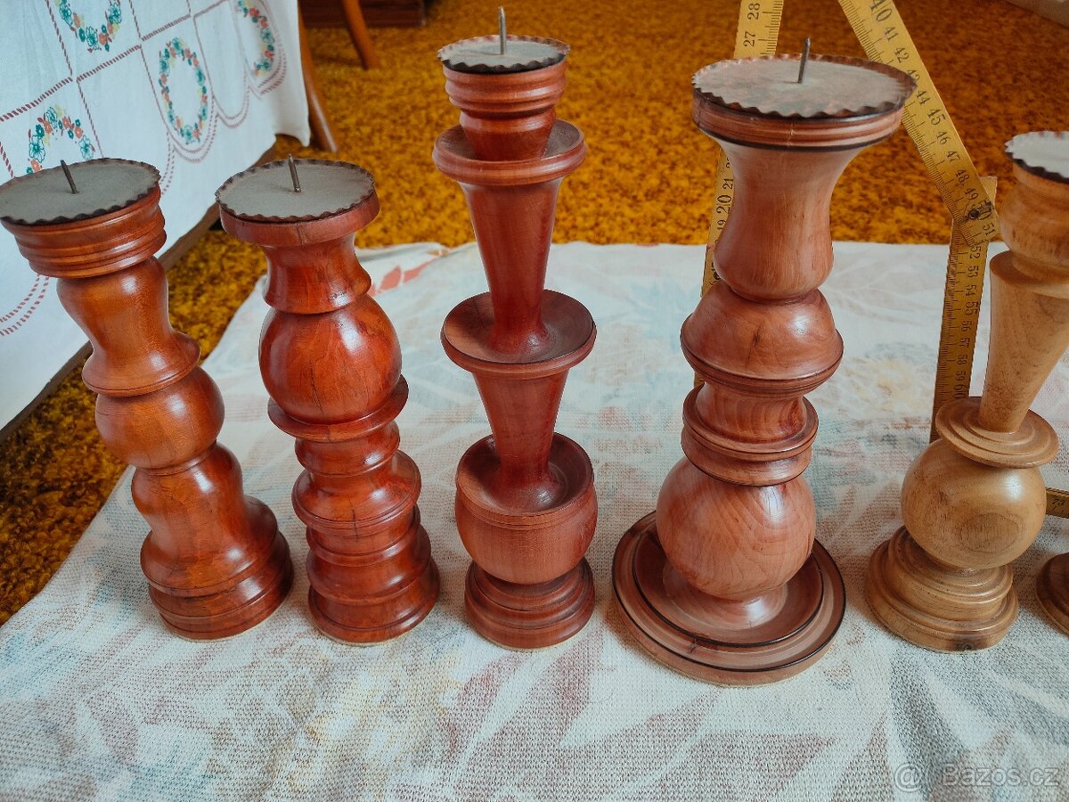 Dřevěné svícny-9ks - 2