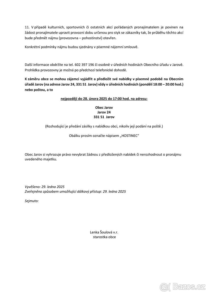 Pronájem hostince - 2
